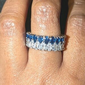 Luxury Pear Cut Simulated Diamond Sapphire Full Eternity Engagement Women Ring